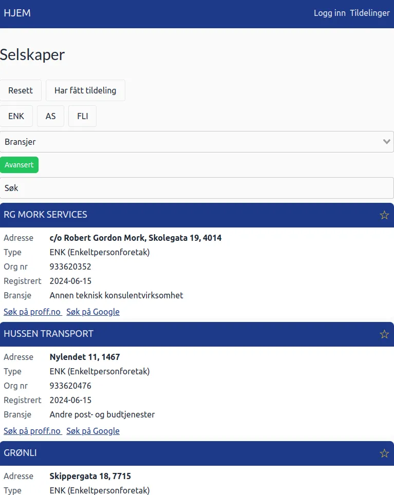 Allebedrifter.no home page