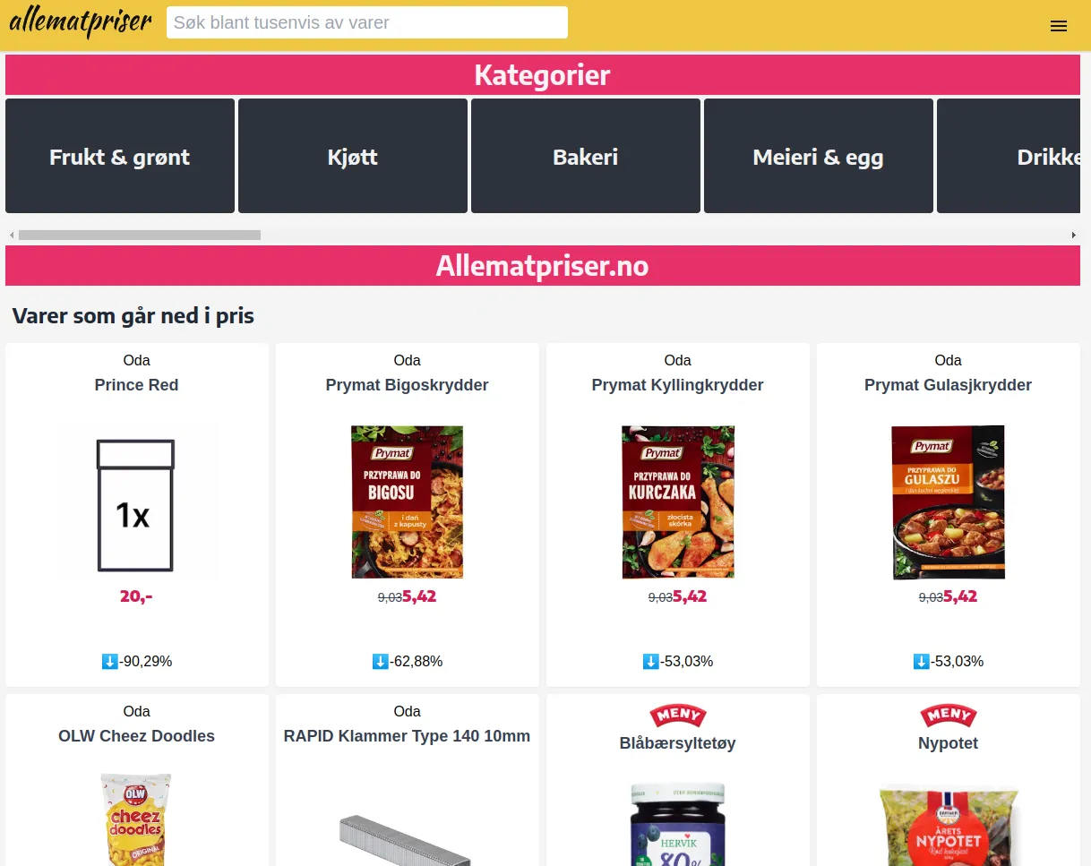 Allematpriser.no home page