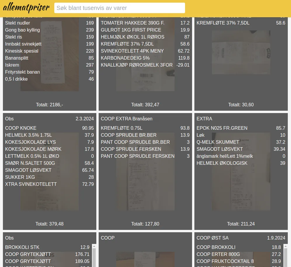 Receipts scanning page