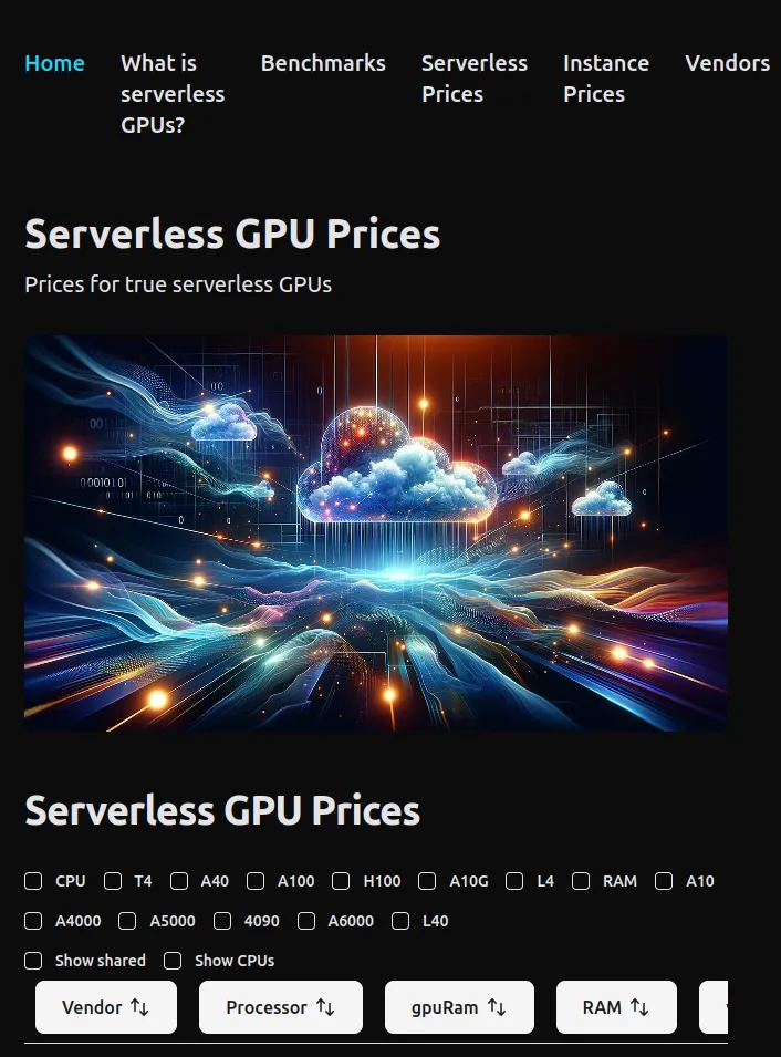 Cloudgpuprices.com home page